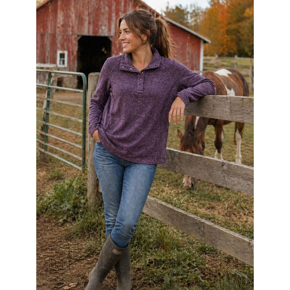 Duluth Trading Co Purple Heather Snap Neck Pullover Sweater Medium